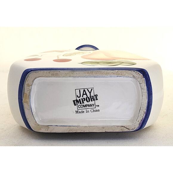 WINE/WATER HOLDER-JAY IMPORT-Porcelain-Cork Top-Fruit Motif-Holds 4 Cups - Picture 5 of 10